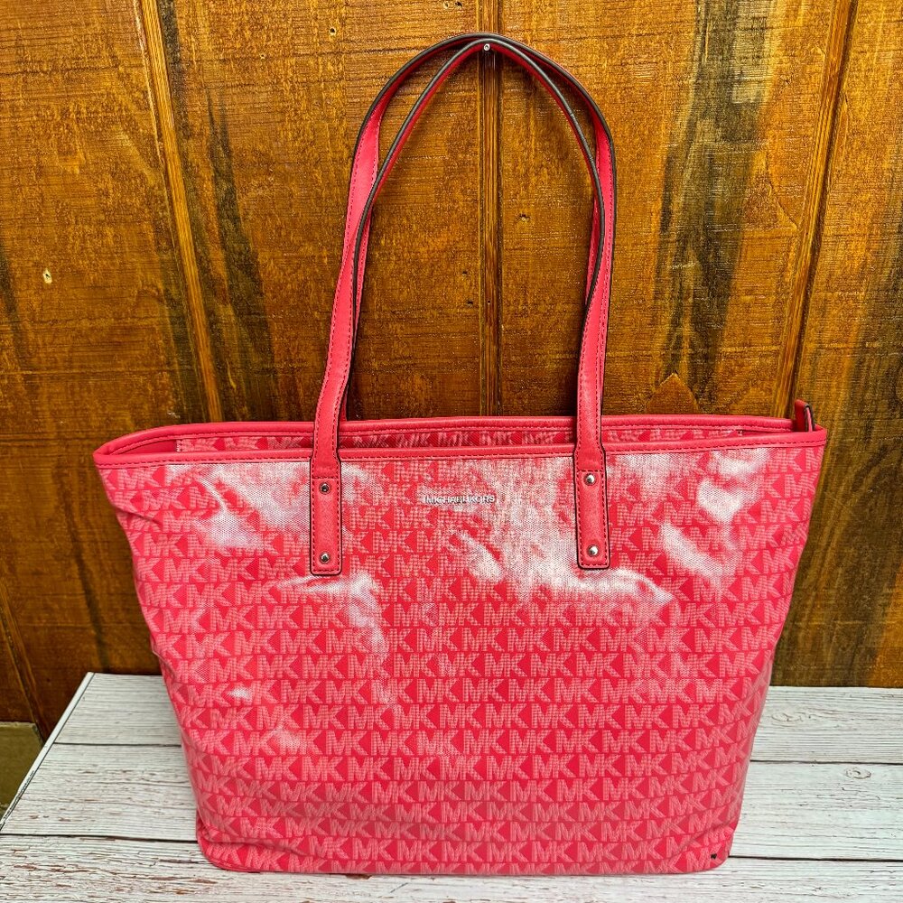 MICHAEL KORS Logo Carter Large Top Zip Tote Bag - Geranium